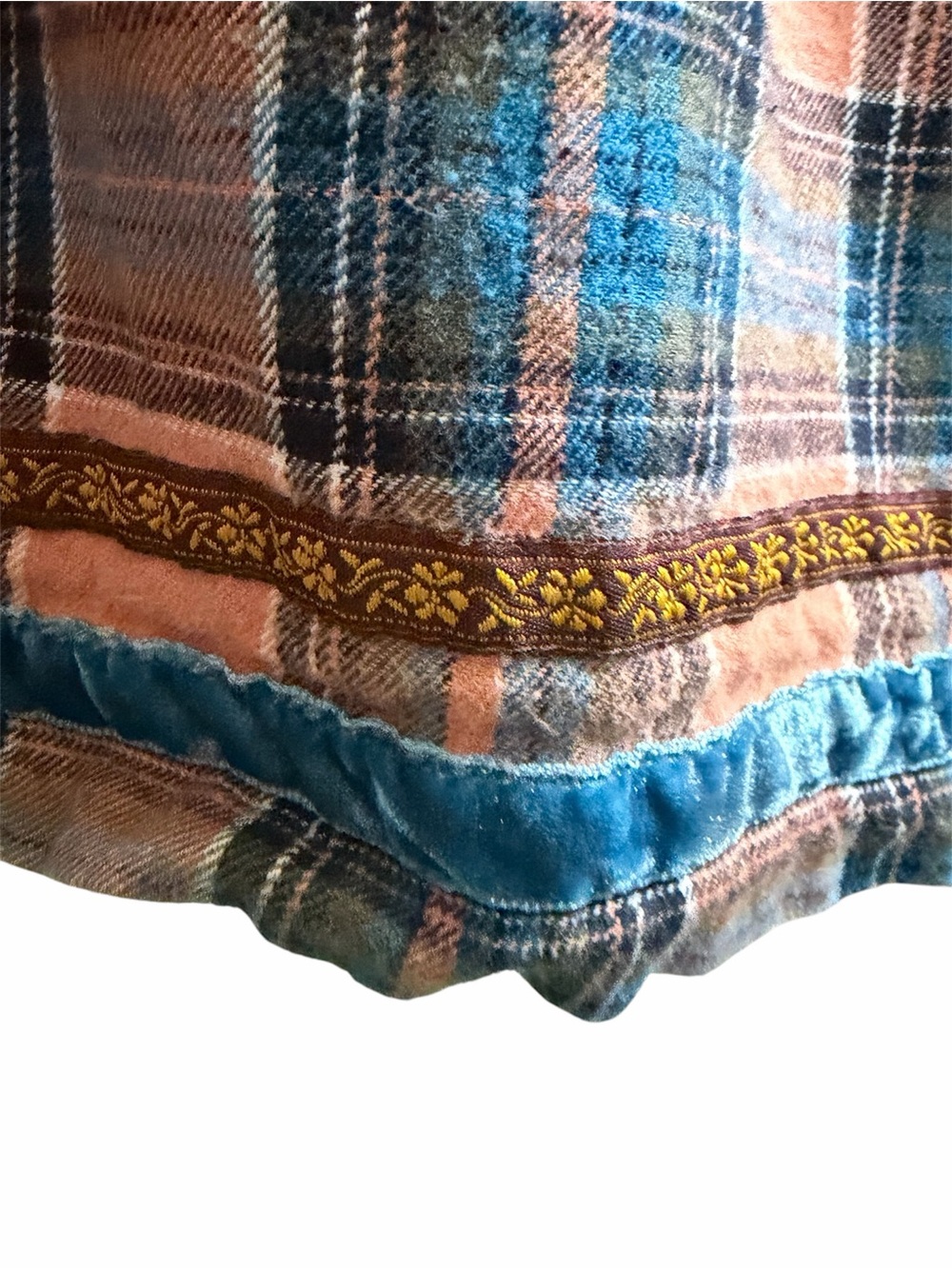 IVY JANE - Textured Stripe & Plaid Peplum Top - Teal & Peach (Size:S) - Picture 4 of 6